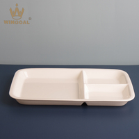 Assiette rectangulaire en céramique à 3 compartiments, plateau de service en porcelaine sectionné, assiette séparatrice pour la maison et les restaurants