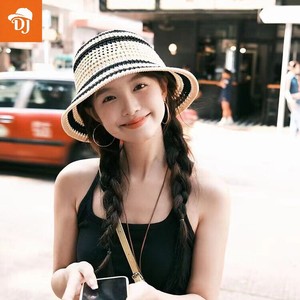 Sombrero de Pescador de Ganchillo <span class=keywords><strong>a</strong></span> Rayas de Moda 2026 para Mujer, Sombrero de Paja Transpirable para Playa, Protección Solar para Viajes al Aire Libre - Product Image 5