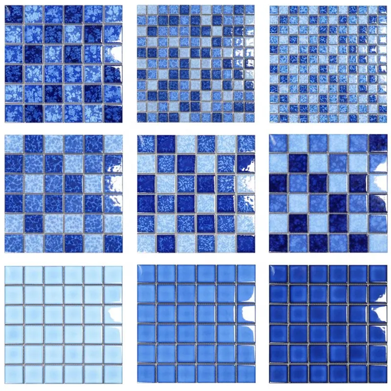 Commercio all'ingrosso blu quadrato giardino piscina laghetto per pesci paesaggio piscina piastrelle per pareti e pavimenti mosaico in ceramica piastrelle per piscine