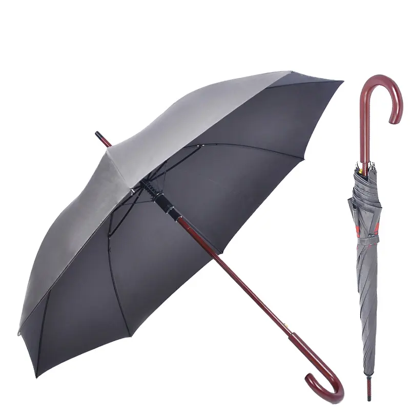 Luxury Export German 23 Inch Dark Grey Gentleman Rains Windproof Custom Wooden Handle Umbrella