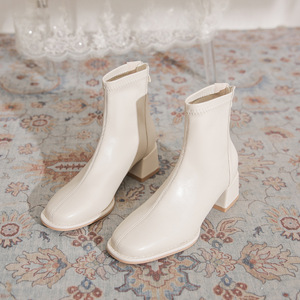 Botas de media pantorrilla ajustadas, modernas y versátiles para mujer, para otoño e invierno, con tacones gruesos. - Product Image 2