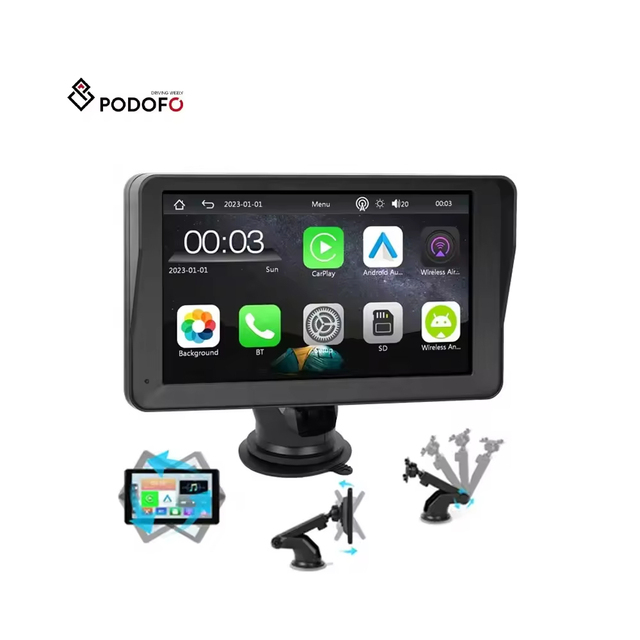 Podofo Portable Wireless Carplay/Android Auto 7 Inch HD Screen Car Radio AirPlay Android Cast BT Music EU Stock