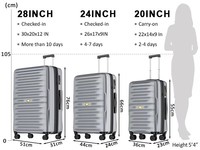 Valise OEM grande capacité, classique, à rayures verticales, rigide, extensible, avec roulettes multidirectionnelles