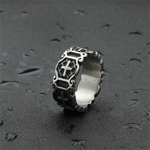 European American Style Men's Stainless Steel <b>Cross</b> <b>Ring</b> <b>Silver</b> Geometric Punk Fashion Jewelry Gift 26092 - Product Image 2