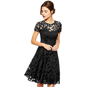 เดรสลูกไม้ผู้หญิงไซส์ S-5XL สำหรับฤดูร้อน คอทรงโอ แขนสั้น สีน้ำเงินรอยัล ทรงเอ สไตล์ลำลอง สำหรับผู้หญิงและเด็กผู้หญิง ขายส่ง - Product Image 3