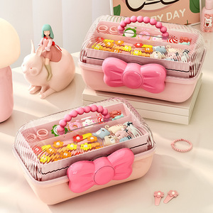Cute <b>Bow</b> Hair Accessory Storage Box For Kids With Multi Layer Organization Desktop Jewelry Organizer Pink Rectangle Style - Product Image 3