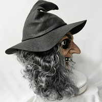 Maschera Spaventosa da Strega con Cappello e Parrucca, Costume da Vecchia Donna in Lattice per Halloween, Accessori per Cosplay Horror
