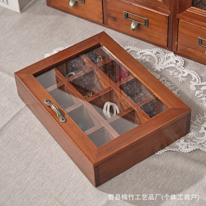 Solid Wood Jewelry <b>Box</b> With <b>Glass</b> Lid Rectangle Desktop Storage Compartment Organizer For Jewelry Display - Product Image 4