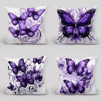 Housse de coussin papillon violet à motif floral, housse de coussin décorative de luxe pour la maison