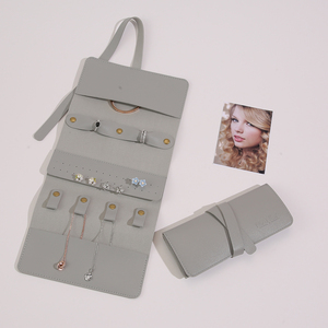 Foldable Hanging <b>Jewelry</b> <b>Roll</b> Slim Space-saving PU Leather <b>Travel</b> Organizer for Earrings Rings Necklaces Bracelets - Product Image 2
