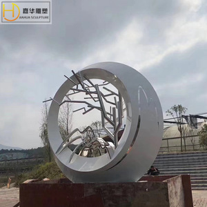 Sculpture de lune abstraite blanche Jiahua en acier inoxydable, décoration de table circulaire, motif géométrique fait main - Product Image 4