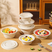 Bols jetables compostables en pulpe de bagasse de canne à sucre pour restaurant, mariage, soupe et salade, 32 oz, avec couvercle PET, compatibles micro-ondes