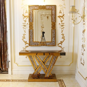 2022 Top Seller Heart LED Mirrored Console Table with Wall Mirror Set <strong>Crushed</strong> <strong>Diamond</strong> Mirrored <strong>Furniture</strong> Smart <strong>Furniture</strong> - Product Image 4