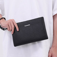 Tas tangan pria tekstur kulit kulit lembut, tas tangan pria bisnis kualitas tinggi, dompet tas genggam pria ukuran berbeda