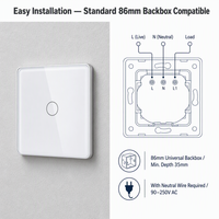 Interrupteur intelligent WiFi Zigbee 4 gangues, panneau en verre incurvé, 20A, double pôle, norme EU/UK, interrupteur mural tactile, compatible Alexa, Google Home, Tuya