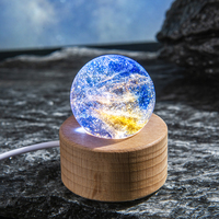 1.5in LED Veilleuse Verre Boule De Cristal Coloré Base En Bois Feng Shui Feng Shui Table Lumières Décoratives Énergie Positive 40mm