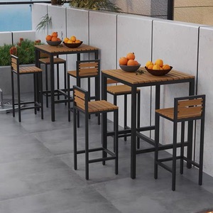 <span class=keywords><strong>Table</strong></span> et chaises <span class=keywords><strong>de</strong></span> <span class=keywords><strong>bar</strong></span> d'extérieur, imperméables, résistantes au soleil, en plastique imitation bois, <span class=keywords><strong>table</strong></span> longue pour café et chaises, tabourets muraux et <span class=keywords><strong>table</strong></span> haute - Product Image 3
