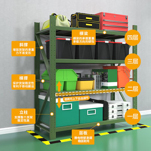 Military Green Warehouse Rack 4 Layer Adjustable Heavy Duty Storage Shelf With Wheels For Factory Use - Product Image 2