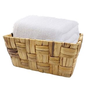 Panier rectangulaire en corde de jacinthe d'eau 24x16x11,5 cm avec cadre en fer, panier de rangement décoratif - Product Image 1