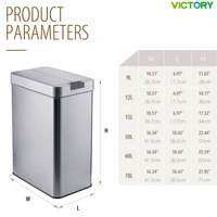 Poubelle intelligente à double couvercle avec capteur, ultra grande capacité 9L/12L/15L/50L/60L/70L, pour cuisine, en acier inoxydable