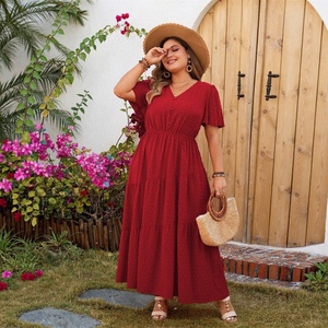 Robe Printemps-Été 2025 Élégante Décontractée Ample Grande Taille Col en V Longue Couleur Unie Boutonnée Grande Taille - Product Image 4