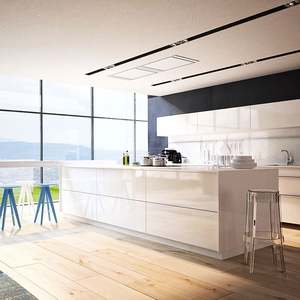 High Gloss Lacquer New Modern Design Hot Selling Kitchen <b>Cabinets</b> & Accessories With Quartz Stone Island - Product Image 5