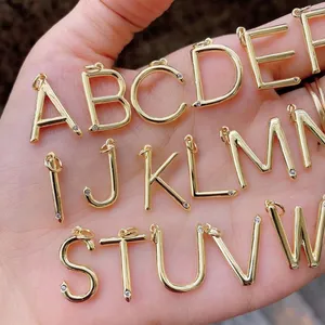 铜黄铜锆石24k镀金A-Z字母表吊坠，用于珠宝制作