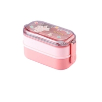 2 Deux Double Couche Grand Logo Personnalisé Plastique Tiffin Sans Bpa Boîte à Lunch Légère Mignonne Boîte à Lunch Empilable Bento Contenants
