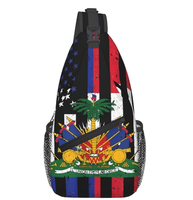 Sac bandoulière de haute qualité avec drapeau d'Haïti, personnalisable avec logo, sac de poitrine, sac à dos bandoulière, sac de voyage pour poitrine, en promotion