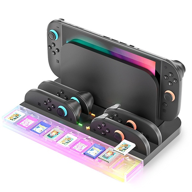 2nd Generation NS2 Shell Case Colorful Light Charging Dock Storage Card Slot Plastic Console Stand Small Handle Compatible PC