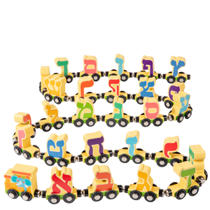 Jouets éducatifs pour enfants de 3 à 6 ans Alphabet hébreu Train en bois Alef-Bet avec cartes flash Apprenez la langue à travers le jeu pratique - Product Image 1