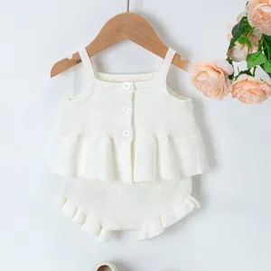 Special Design Organic 100% Cotton Baby Set Baby Ruffle Cami Knit Top Shorts