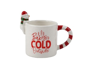 Taza de Cerámica Personalizada al por Mayor <span class=keywords><strong>con</strong></span> Diseño 3D de Personaje Navideño, Asa <span class=keywords><strong>con</strong></span> Rayas de Bastón de Caramelo, de Gres Ecológico - Product Image 4