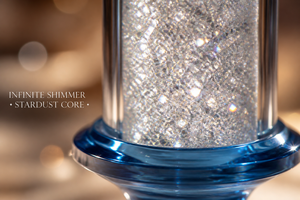 Diepblauwe glazen kaarsenhouder met zilveren glitter steel, bloemblaadjesvormige schaal en witte spiraalvormige kaars, modern voor thuis en woonkamer - Product Image 6