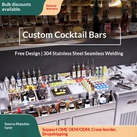 Station de travail de bar à cocktails en acier inoxydable 304 avec structure en bois, comptoir à expresso et armoire de rangement pour vin