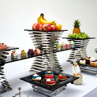 Présentoir à gâteaux et buffet à étages en acier inoxydable martelé pour hôtels, mariages, banquets, traiteurs, avec logo personnalisé