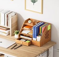 Organisateur de bureau en bois à 4 niveaux avec tiroir et porte-stylo pour décoration de mariage