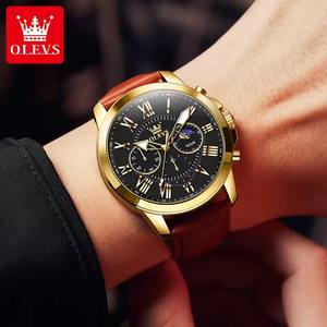 OLEVS 3632-<span class=keywords><strong>Montre</strong></span> à quartz pour <span class=keywords><strong>homme</strong></span> résistante à l'eau, horloge de luxe, mouvement japonais original, <span class=keywords><strong>montre</strong></span>-<span class=keywords><strong>bracelet</strong></span> en <span class=keywords><strong>cuir</strong></span> véritable pour <span class=keywords><strong>homme</strong></span>, date automatique, nouveauté - Product Image 3