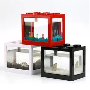 Mini peceras Betta para acuario, pecera, cuenco, bloque de construcción, mesa de oficina, decoración del hogar, caja de alimentación, luz Led