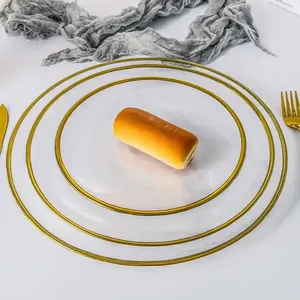 Venta al por mayor Plaat Vajilla Plattes Placa Cena Piatto Gold Rim Dish Plaka Clear Glass Charger Plate Piring Set - Product Image 2