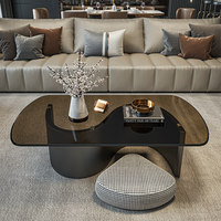 Table basse en verre trempé en forme de S avec structure en ferroalliage, style italien, design rectangulaire moderne et minimaliste, luxe léger