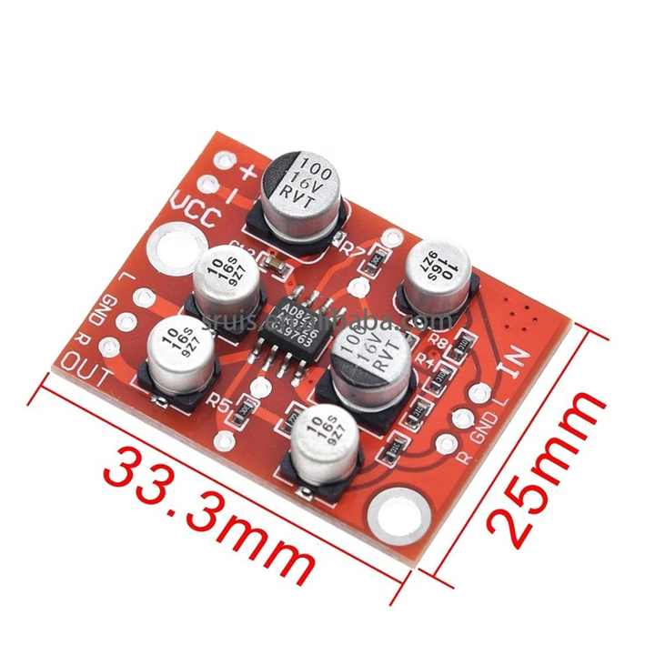 DC 3.8V-15V AD828ステレオダイナミックマイクプリアンプボードMIC 