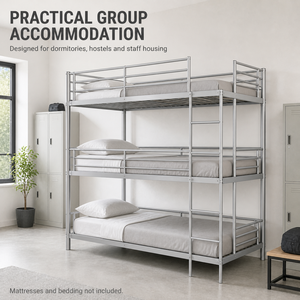3 Tier Metal <strong>Bunk</strong> <strong>Bed</strong> 200x90cm <strong>Triple</strong> Sleeper Steel Frame <strong>with</strong> Ladder for Dormitory Hostel Staff Housing - Product Image 4