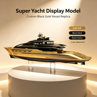 Modèle de yacht de luxe noir et or personnalisé avec coque dorée, superstructure noire et ligne d'eau colorée