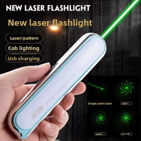 Penunjuk Laser Hijau Isi Ulang USB Dengan Lampu Samping COB Proyeksi Pola Ganda untuk Pengajaran Indikator Penggunaan Berkemah