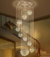 Lustres modernes de luxe en métal et cristal K9 avec LED dimmables, commande par application/télécommande pour plafonds hauts, escaliers et couloirs