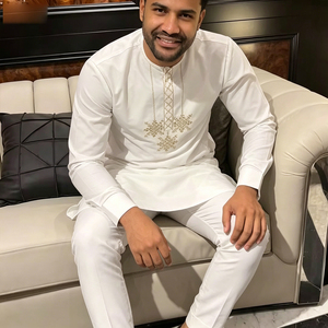 Nuevo Conjunto Dashiki <span class=keywords><strong>Africano</strong></span> de Dos Piezas <span class=keywords><strong>para</strong></span> Hombre, Túnica Bordada de Manga Larga y Pantalones, Atuendo Étnico Formal <span class=keywords><strong>para</strong></span> Bodas, Fiestas y Eid - Product Image 5