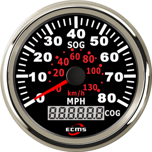 ECMS New All Black Waterproof 85mm 316L Stainless Steel Car Motorcycle Tractor Truck GPS Odometer <strong>Speedometer</strong> 80MPH Backlight - Product Image 5