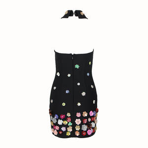 Collezione 2024 primavera fiori colorati fatti a mano abito collo nuova moda abito a fasciatura corta <span class=keywords><strong>abiti</strong></span> antistatici America - Product Image 3