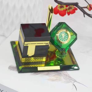 Portalápices de Cristal con Diseño de la Kaaba de la Meca y Reloj, Decoración de Papelería Religiosa Islámica, Recuerdo con Funcionamiento a Pilas - Product Image 1